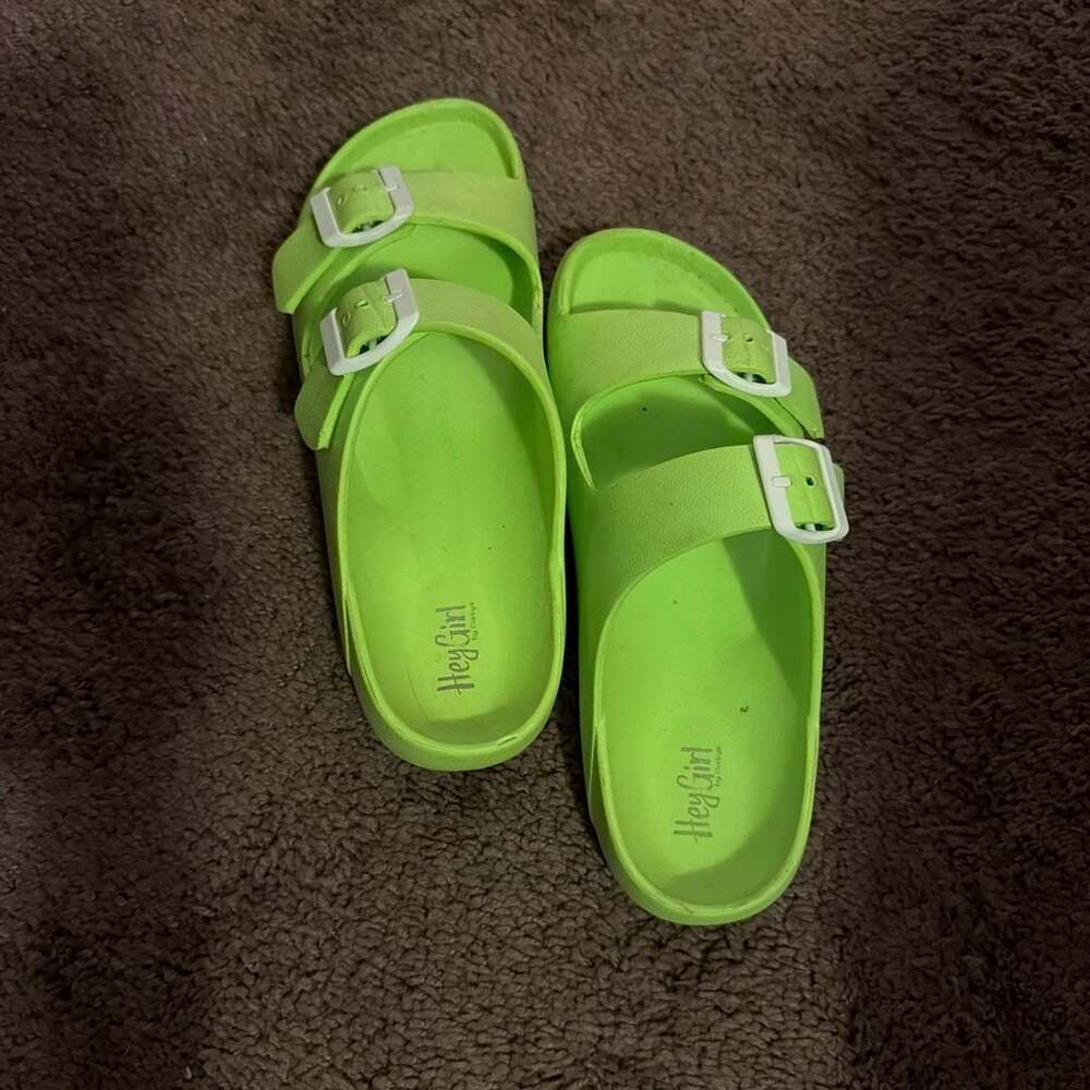 Hey Girl by Corky's Lime Green Double Buckle EVA Slide Sandals